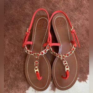Tory Burch Gemini link leather sandals 7.5 canyon red